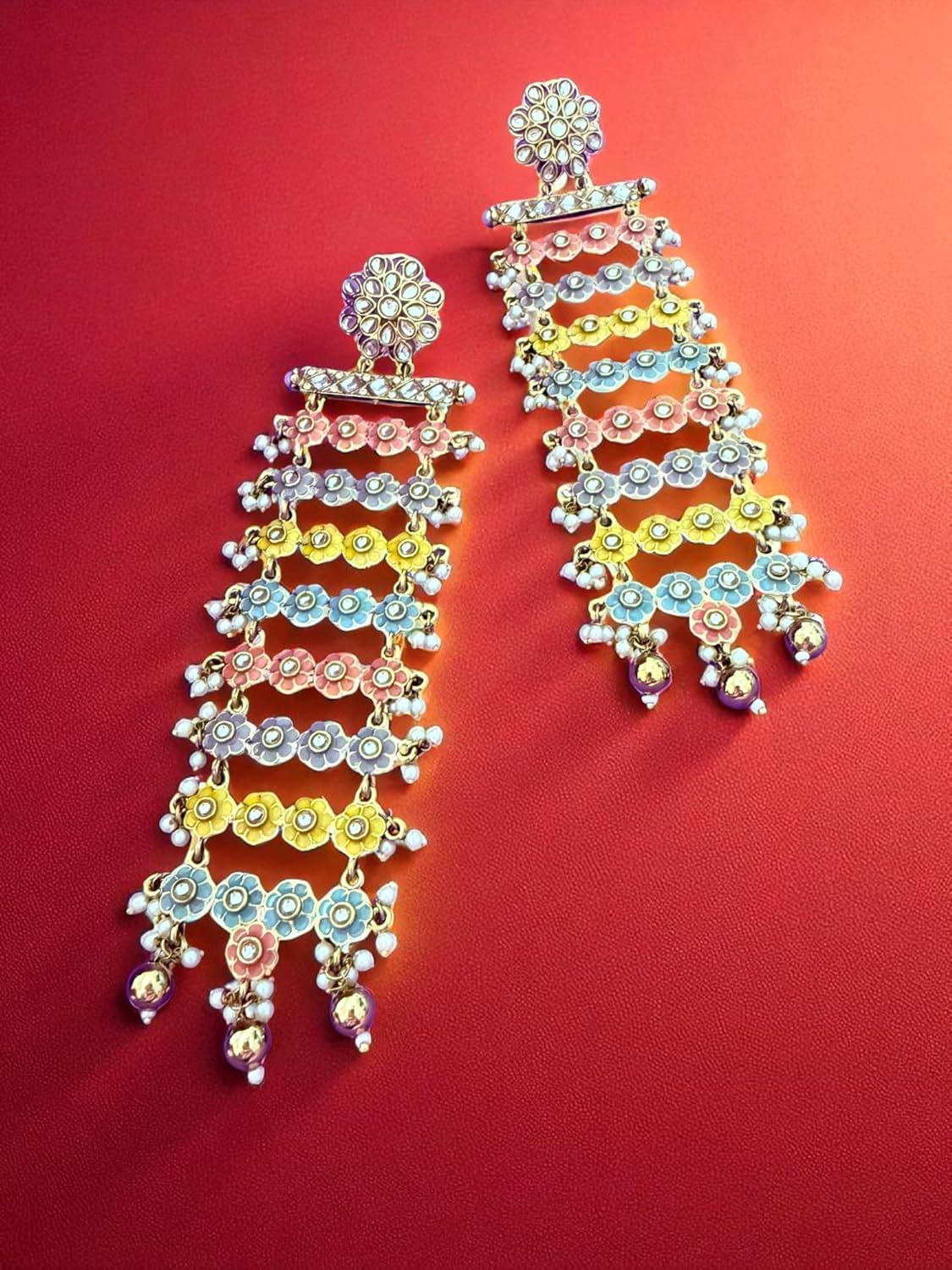 Multicolor Floral Long Cascade Earrings