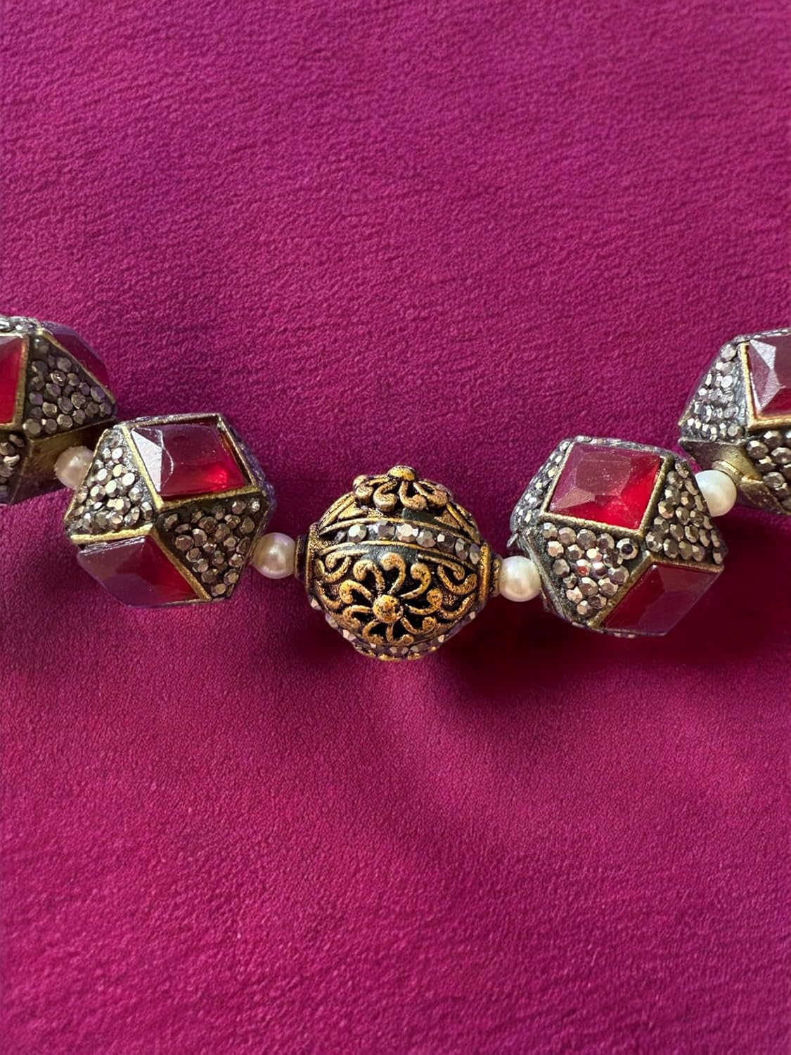 Regal Ruby Beaded and Encrusted Flexible Hasli Set
