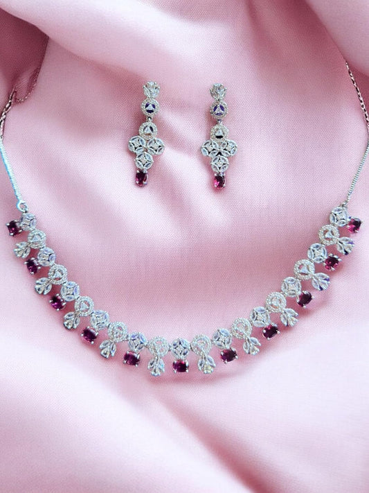 Elegant Cubic Zirconia and Ruby Necklace Set, Dazzling Gemstone Jewellery