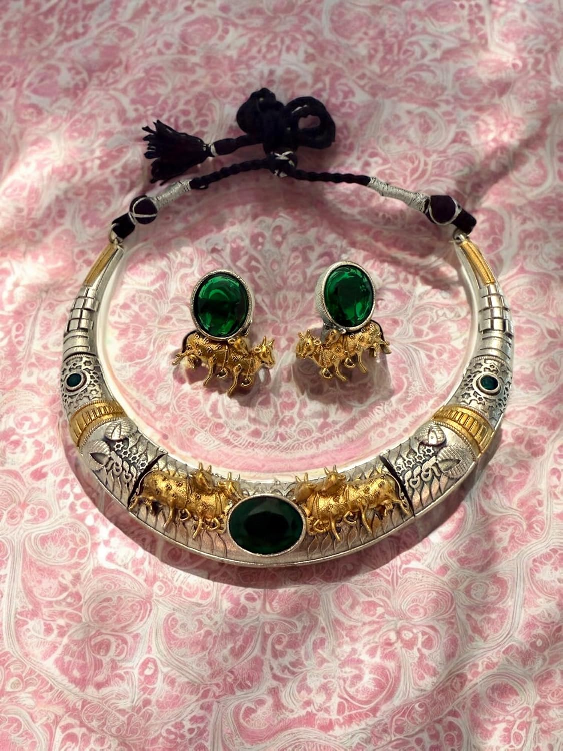 Rebekah Swarna Vahan Tribal Torque Oxidized Necklace with Bull Motif