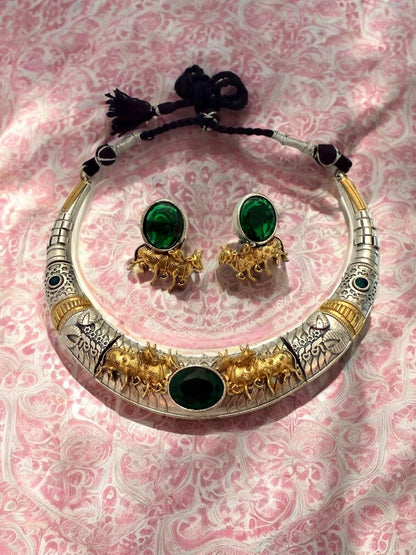Rebekah Swarna Vahan Tribal Torque Oxidized Necklace with Bull Motif