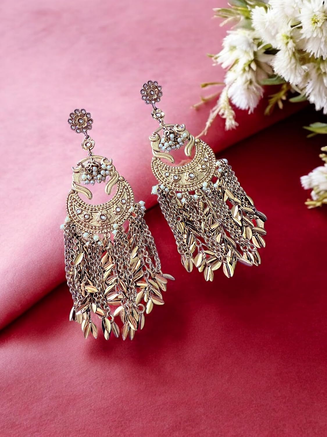 Golden Cascade Chaandbali Earrings
