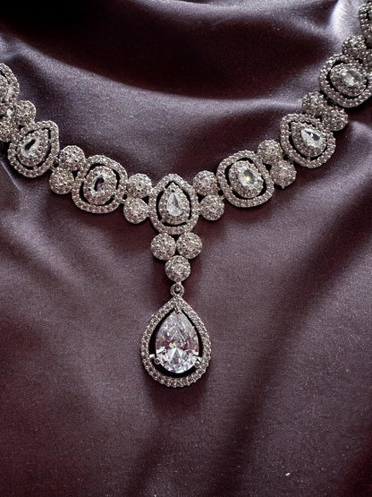 Elegant Diamond Necklace with Pear-Shaped Pendant, Sterling Silver