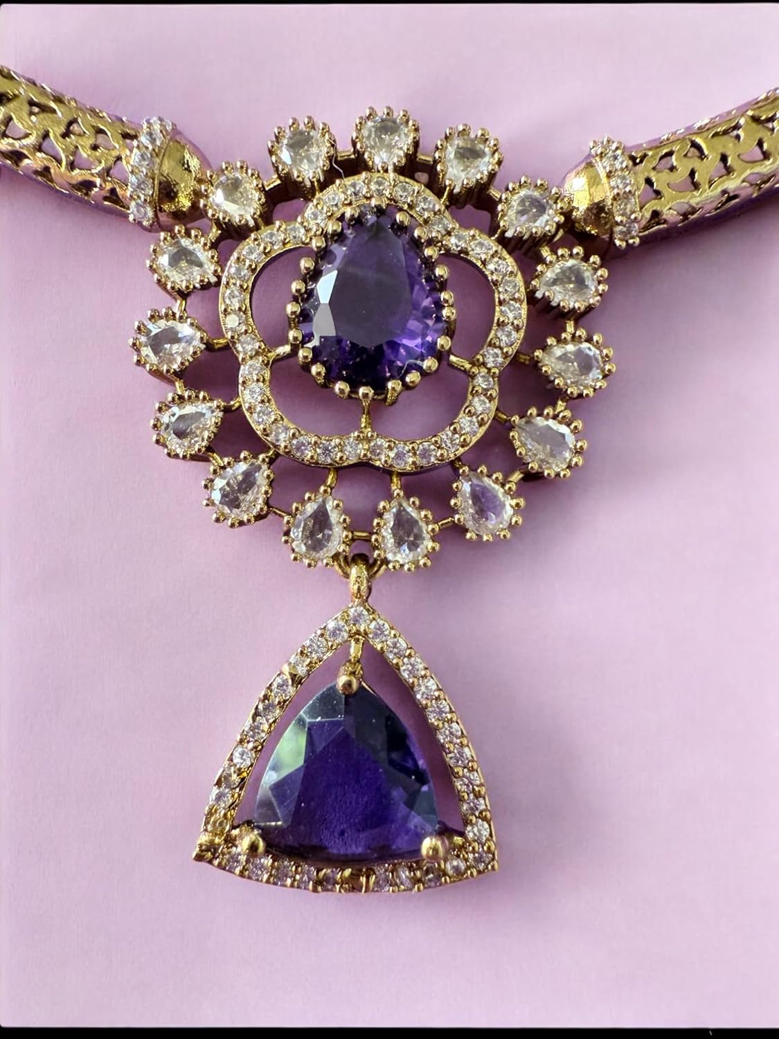 Rebekah Gold Plated Purple Cubic Zircon Studded Jewellery Set