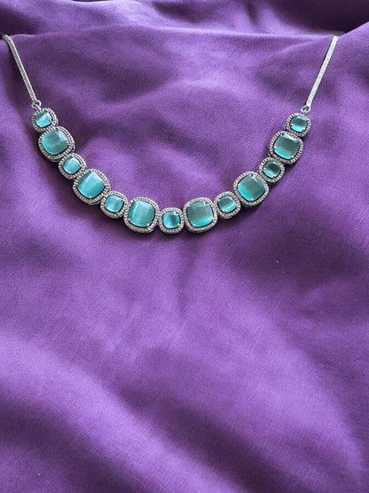 Turquoise Stone Statement Necklace and Earrings Set