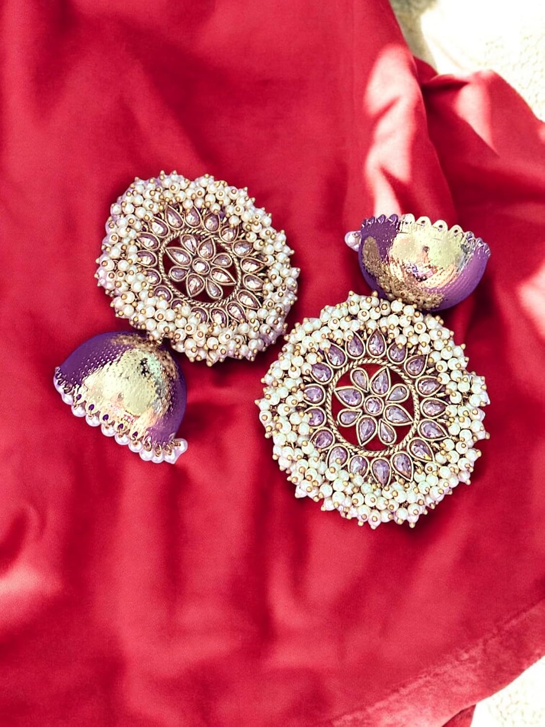 Floral Kundan Round Jhumka Earrings with Pearl Detailing