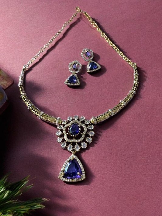 Rebekah Gold Plated Purple Cubic Zircon Studded Jewellery Set