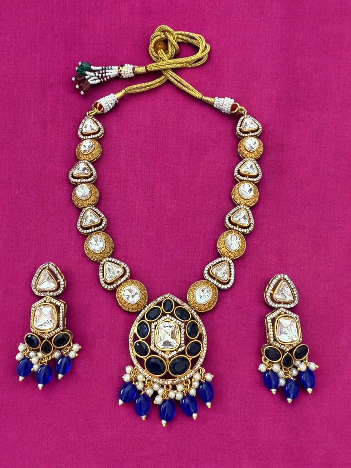 Rebekah Midnight Blue Royalty Kundan Studded Necklace Set