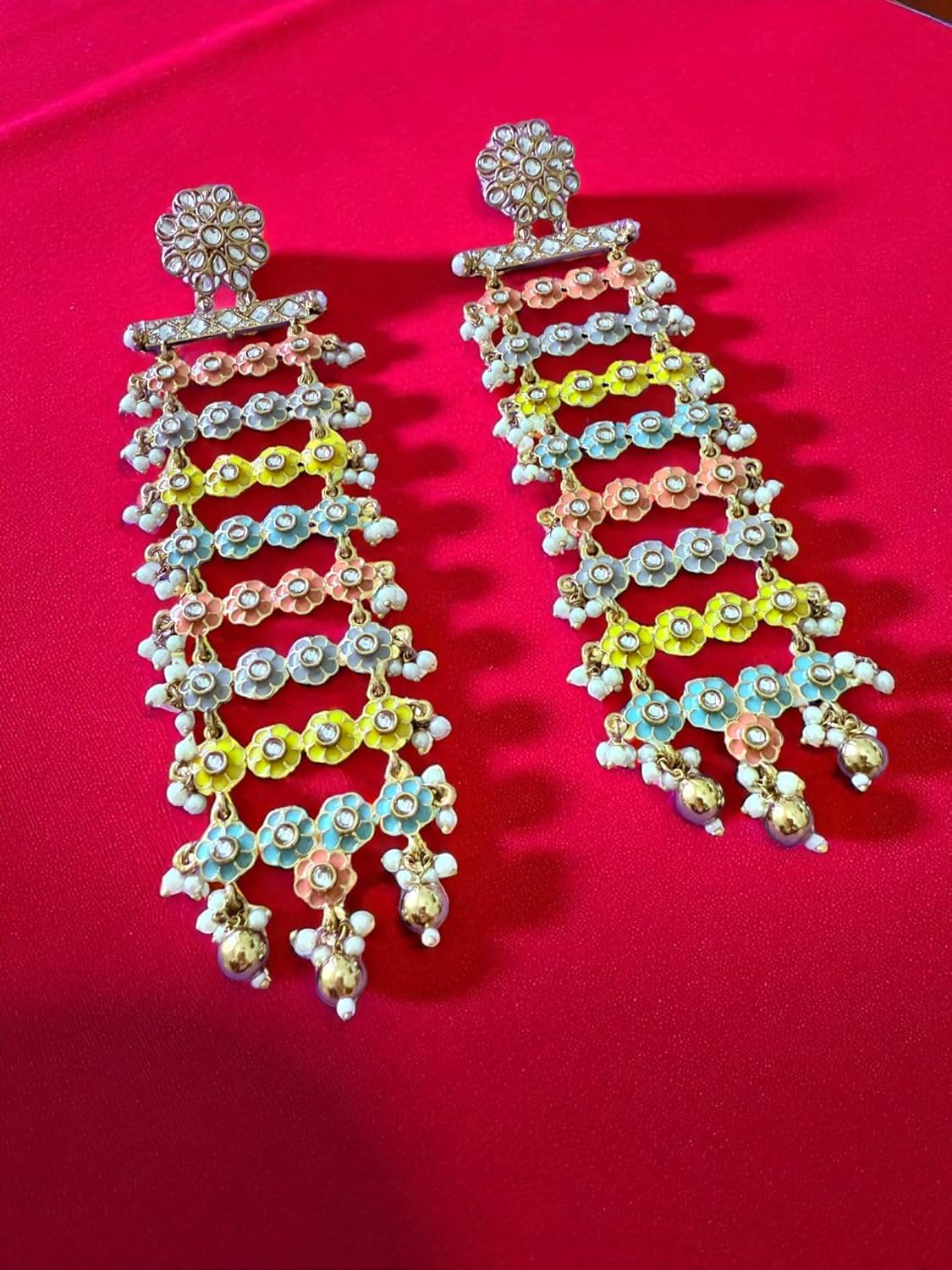 Multicolor Floral Long Cascade Earrings