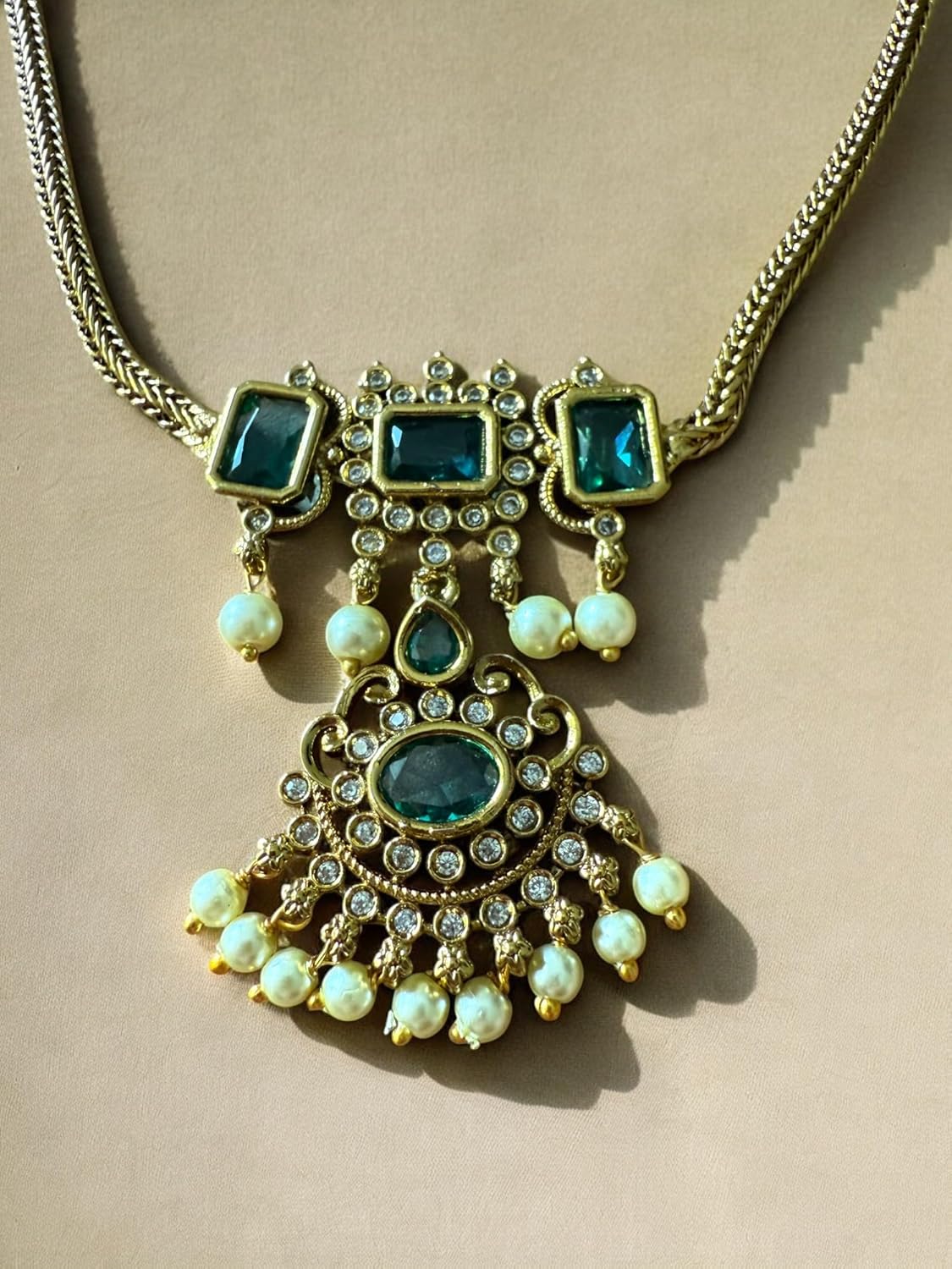 Rebekah Gold Plated Green Cubic Zircon Studded Jewellery Set