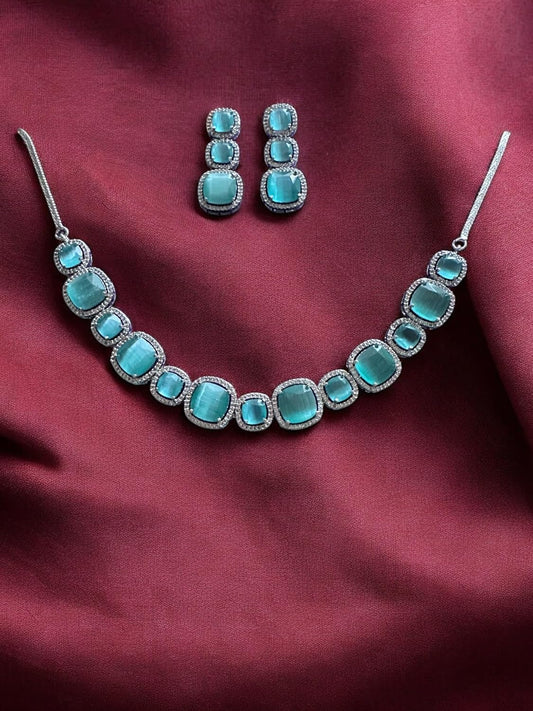 Turquoise Stone Statement Necklace and Earrings Set