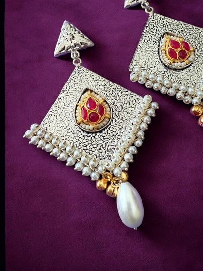 Tribal Charm Pearl Drop Earrings
