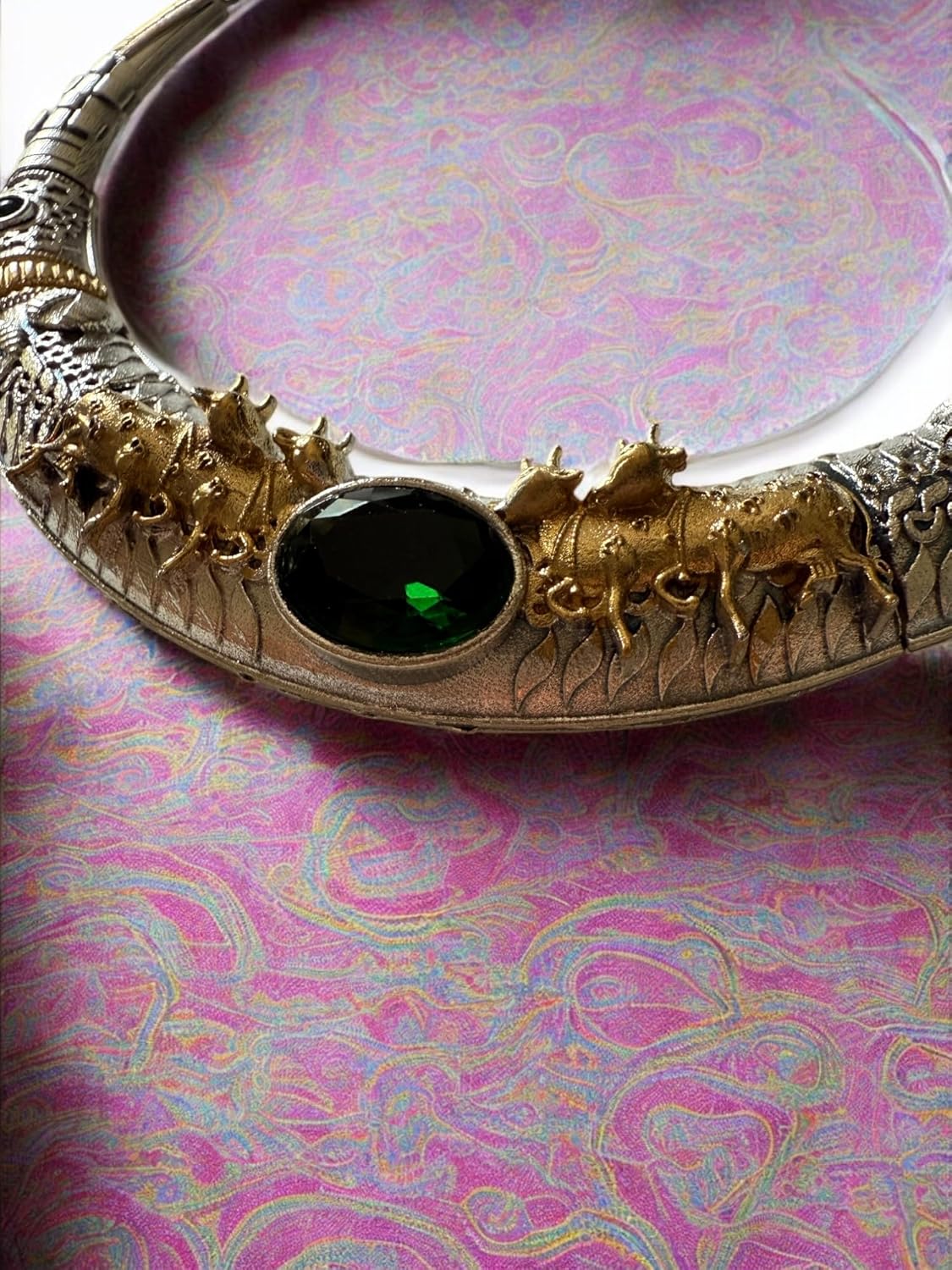 Rebekah Swarna Vahan Tribal Torque Oxidized Necklace with Bull Motif