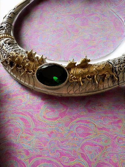 Rebekah Swarna Vahan Tribal Torque Oxidized Necklace with Bull Motif
