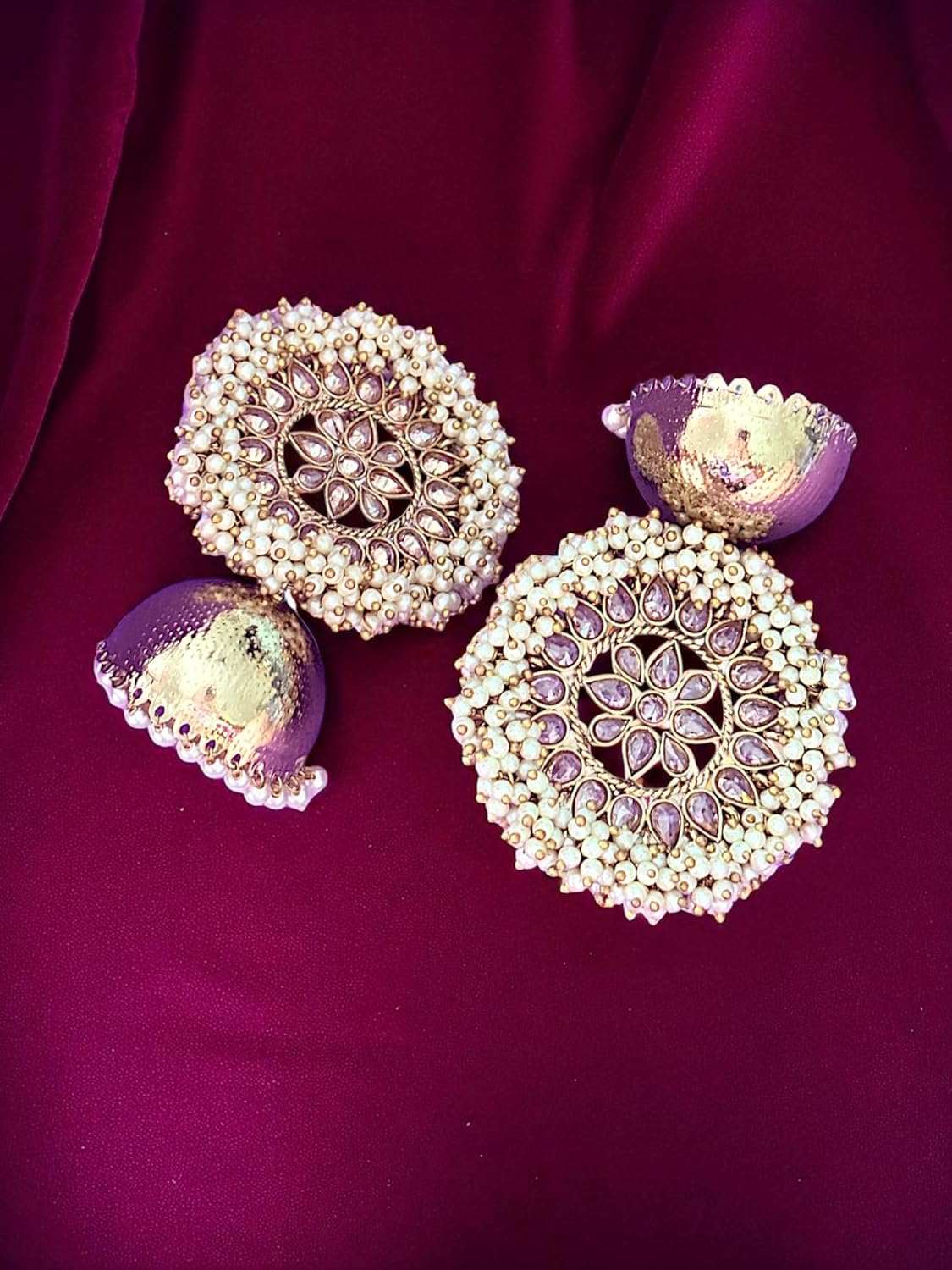 Floral Kundan Round Jhumka Earrings with Pearl Detailing