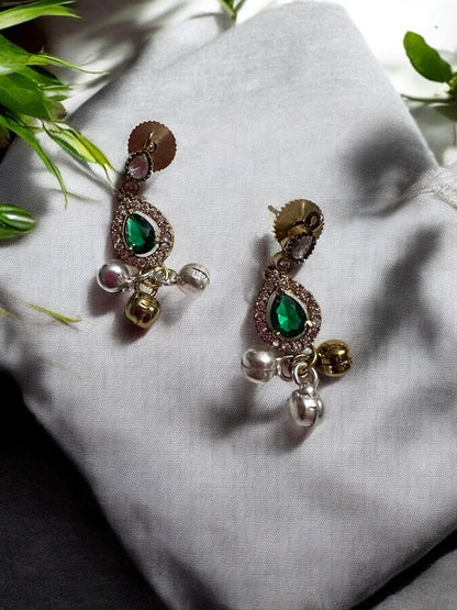 Vintage Style Choker Necklace and Earring Set, Green Gemstones, Crystal Accents