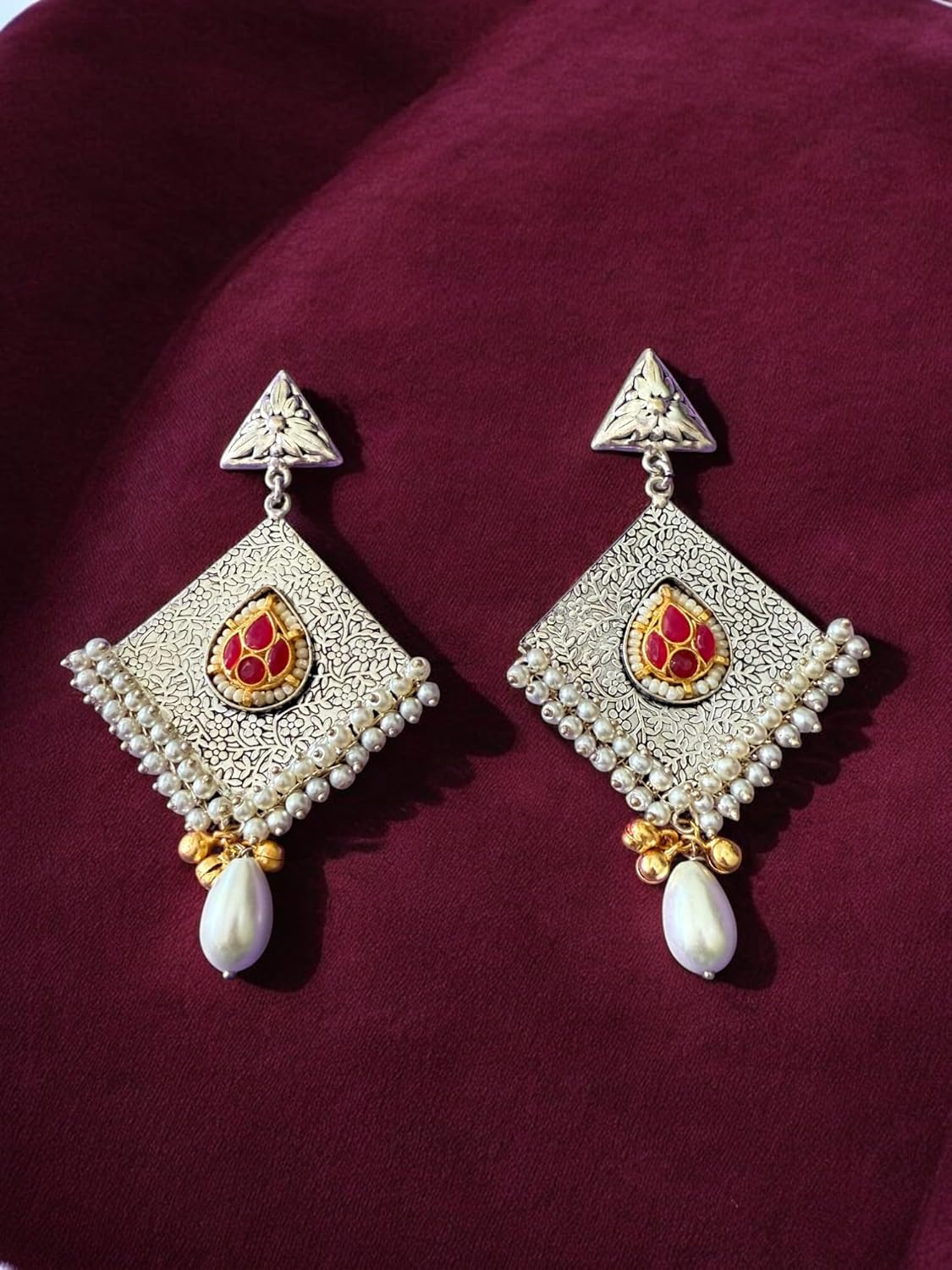 Tribal Charm Pearl Drop Earrings