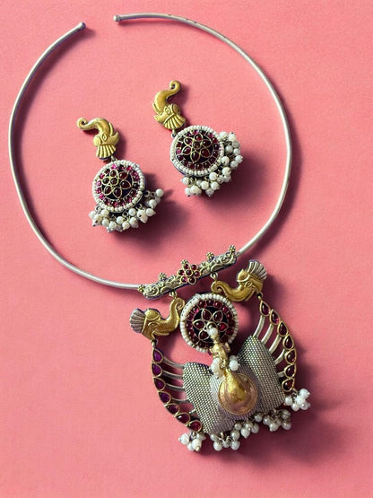 Rebekah Peacock Royalty Tribal Choker Set with Kemp s & Ghungroo Accents