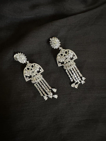 Crystal Drop Tassel Earrings for Women, Silver