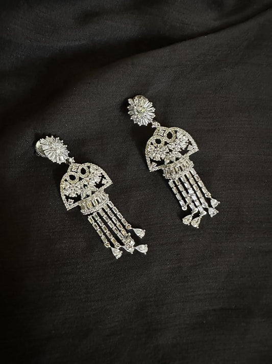Crystal Drop Tassel Earrings for Women, Silver