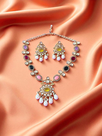 Rebekah Toned Multi Kundan & Pearl Drop Necklace Set