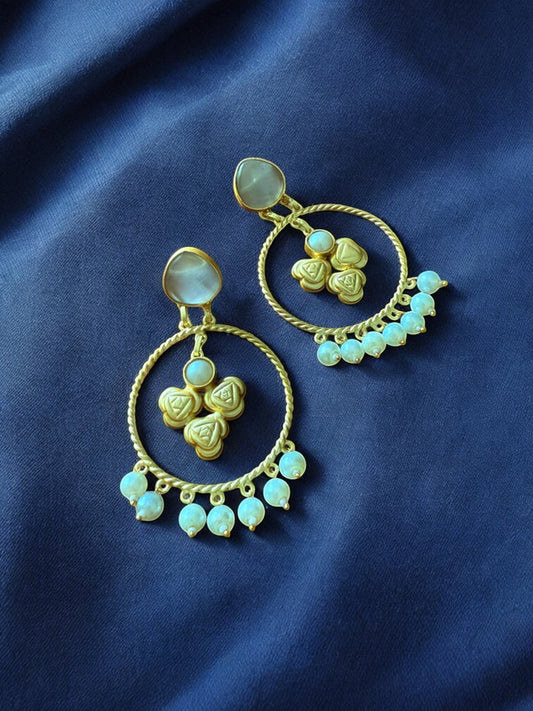 Moonlit Rose Hoop Earrings with Pearl Beads