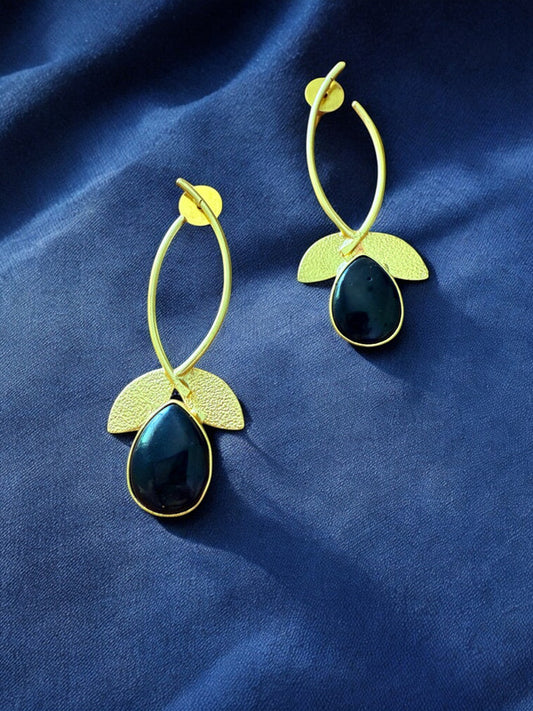 Midnight Black Teardrop Leaf Hoops