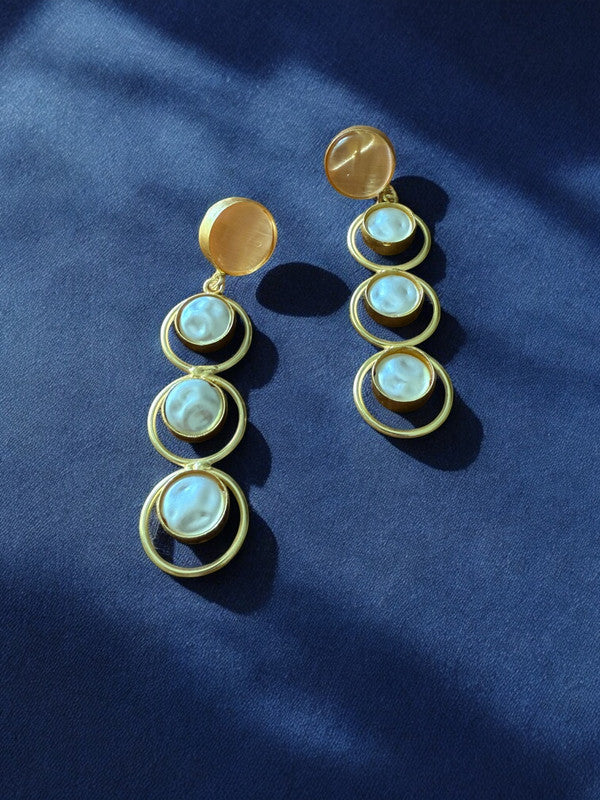 Peach Halo Drop Earrings with Pearl Accents