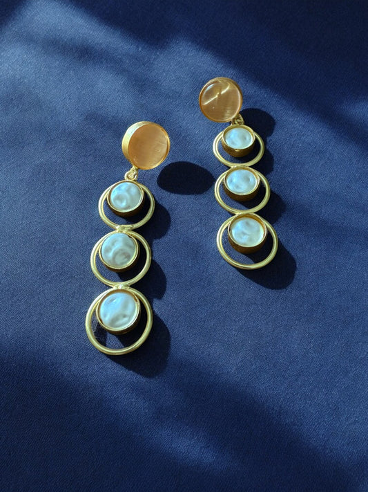 Peach Halo Drop Earrings with Pearl Accents