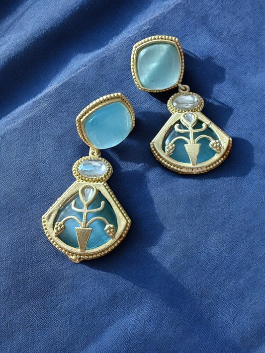 Regal Blue Drop Earrings with Moonstone and Onyx Accents