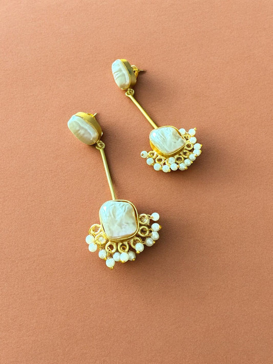 Golden Baroque Pearl Statement Earrings