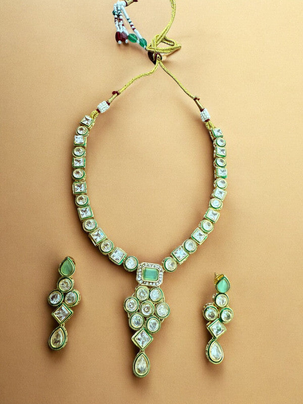 Exquisite Handcrafted Kundan Necklace Set with Mint Green Accents