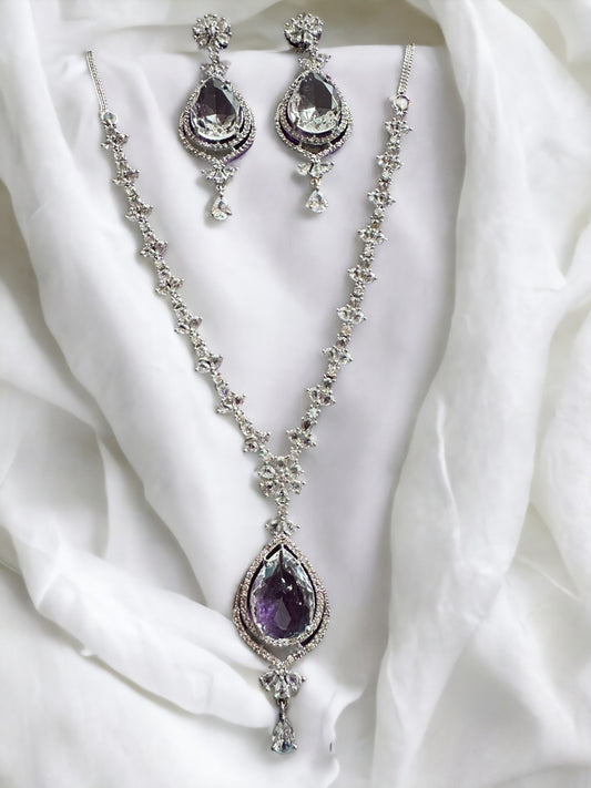 Lavender Teardrop Pendant Necklace with Earring