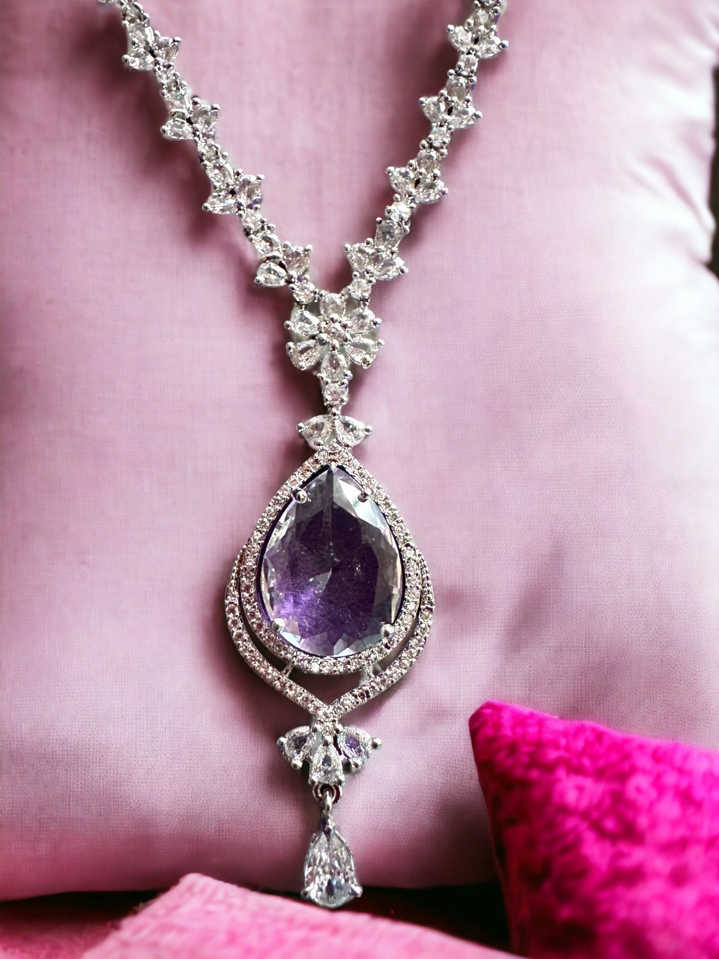 Lavender Teardrop Pendant Necklace with Earring