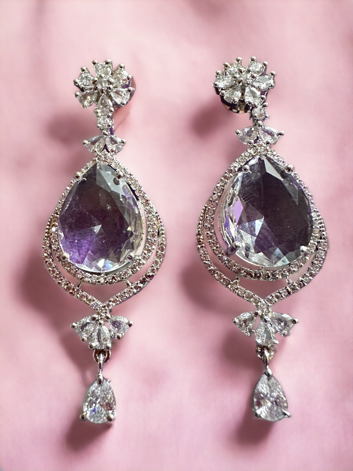 Lavender Teardrop Pendant Necklace with Earring