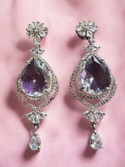 Lavender Teardrop Pendant Necklace with Earring