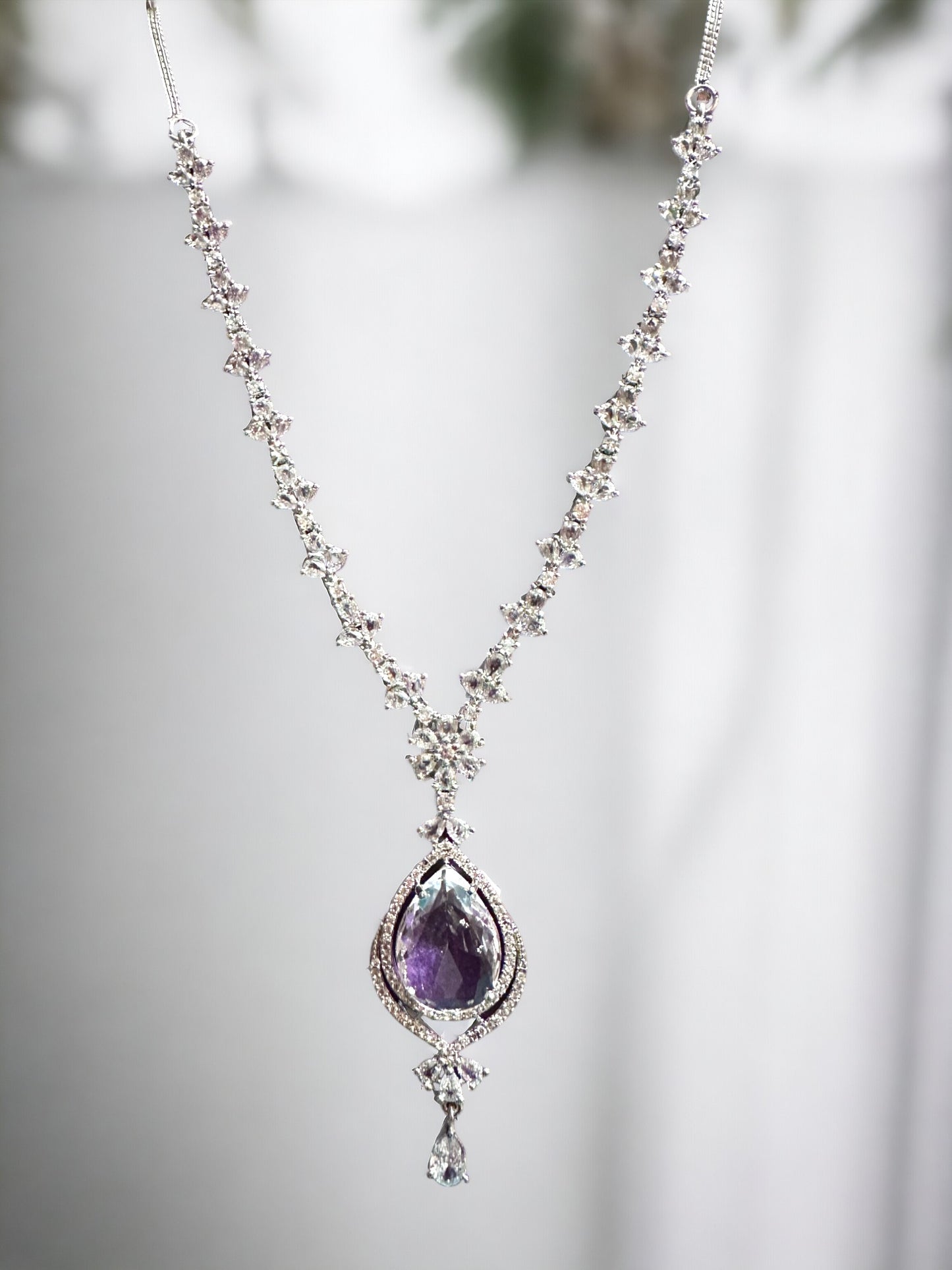 Lavender Teardrop Pendant Necklace with Earring