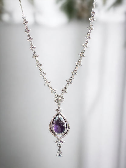 Lavender Teardrop Pendant Necklace with Earring