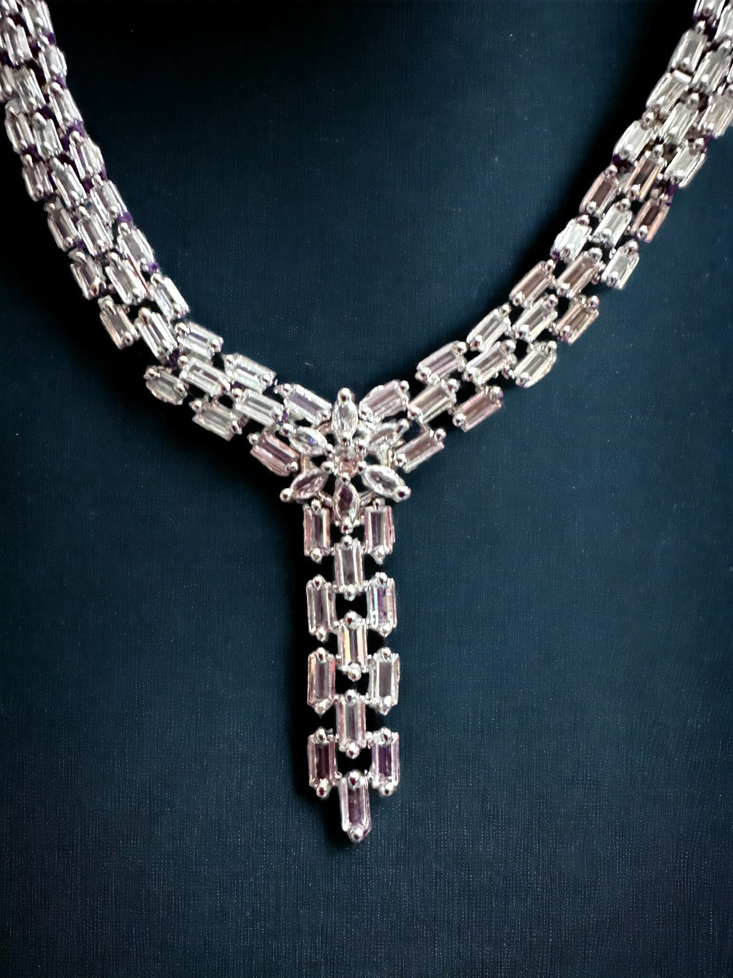 Silver Plated Stone Studded Necklace with Earring