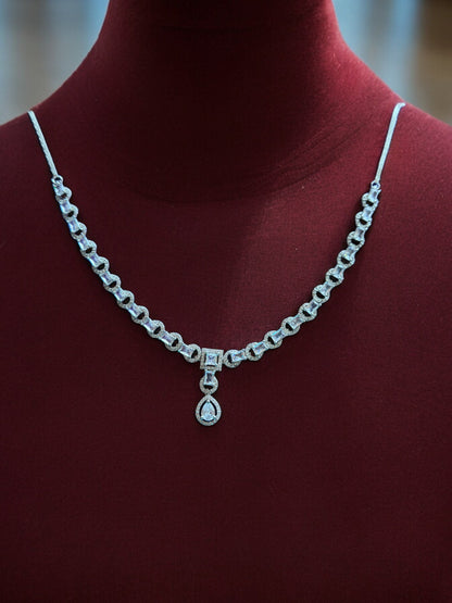 Silver Plated Stone Studded Necklace with Earring