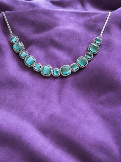 Mint Stone Studded Necklace with Earring