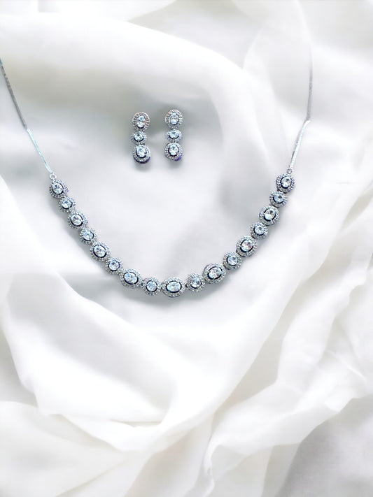 Stone Studded Crystal Necklace Set with Earring