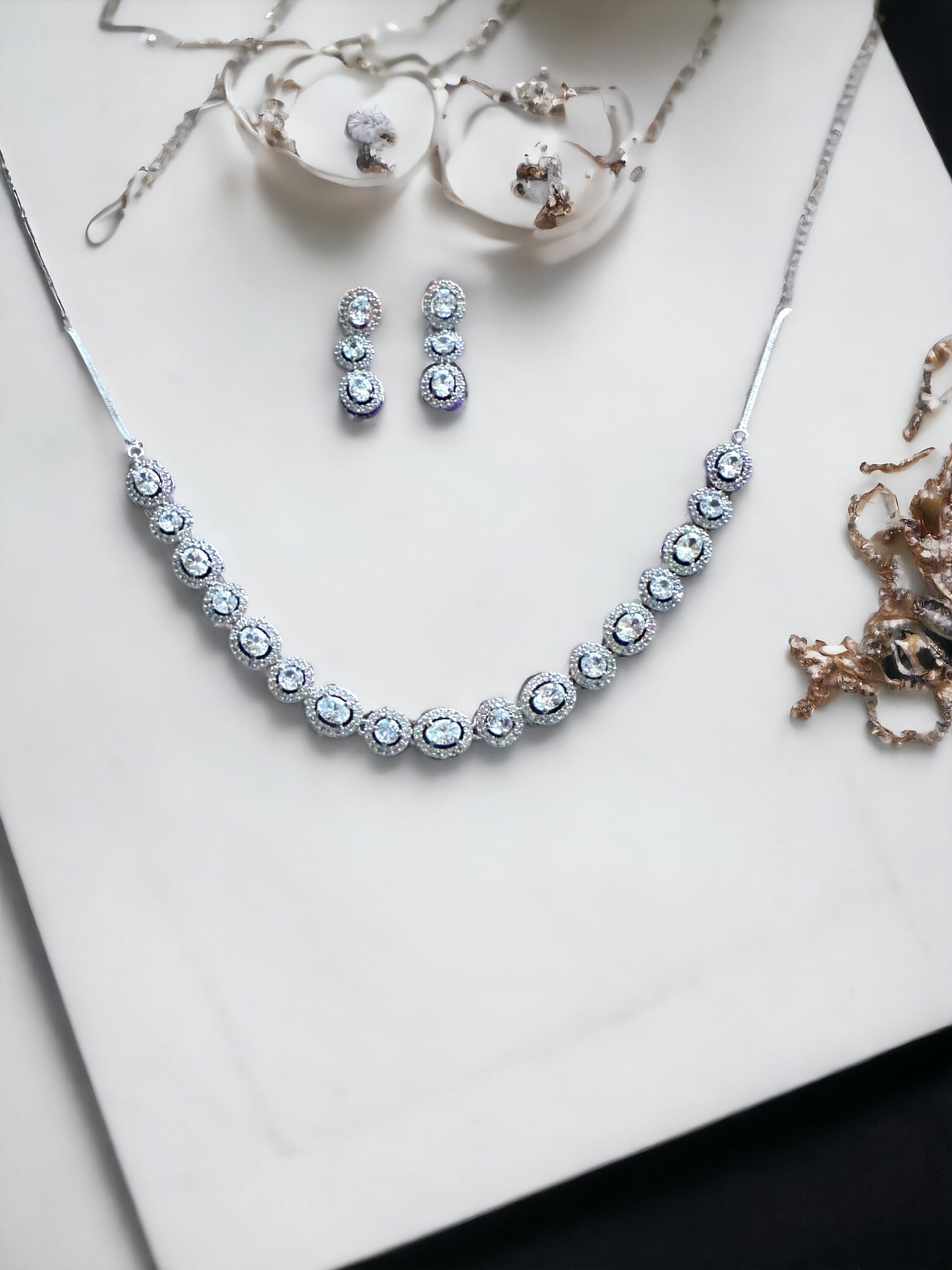 Stone Studded Crystal Necklace Set with Earring