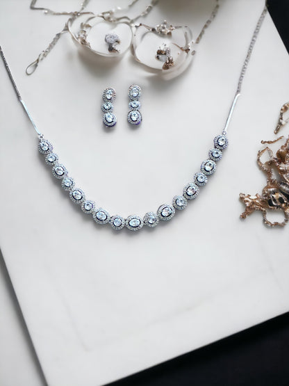 Stone Studded Crystal Necklace Set with Earring