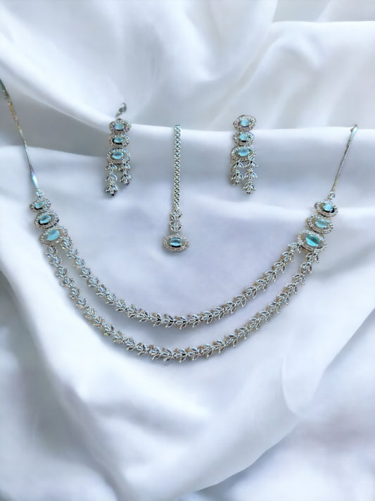 Multi Layered Stone Studded Necklace Set with Earring
