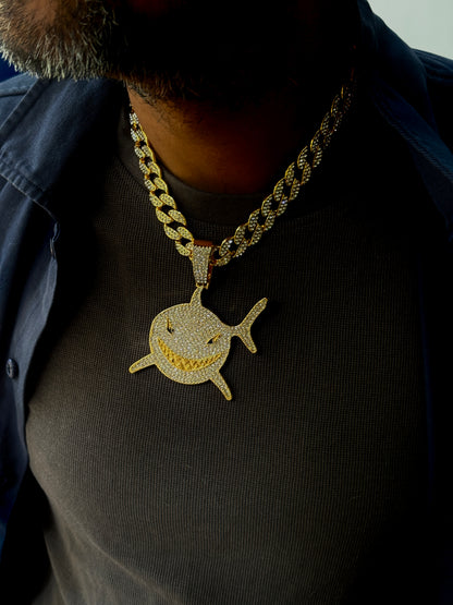 Men Gold Tone Stainless Steel Shark Pendant Necklace