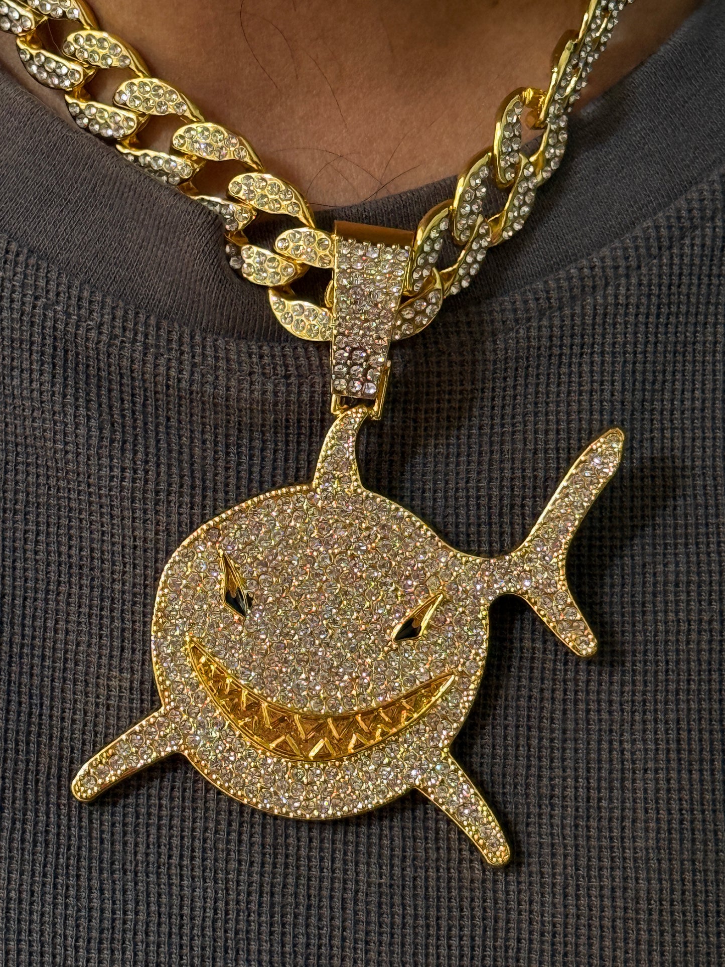 Men Gold Tone Stainless Steel Shark Pendant Necklace