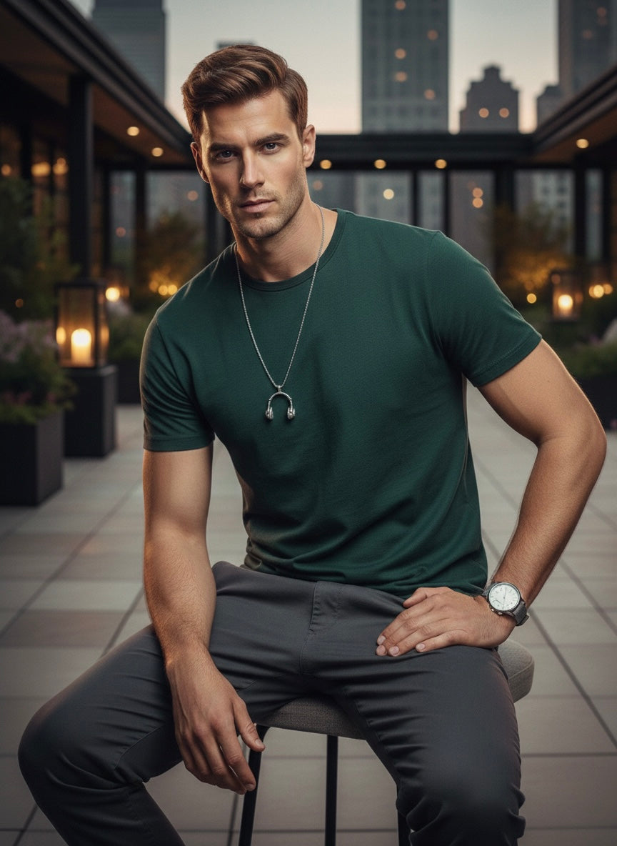 Men Silver Tone Stainless Steel Headphone Pendant Necklace