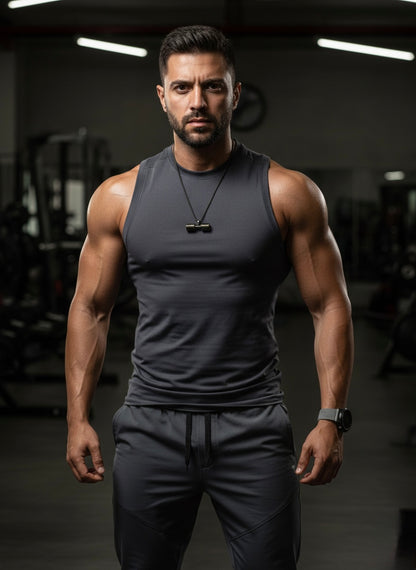 Men Black Tone Stainless Steel Dumbbell Pendant Necklace