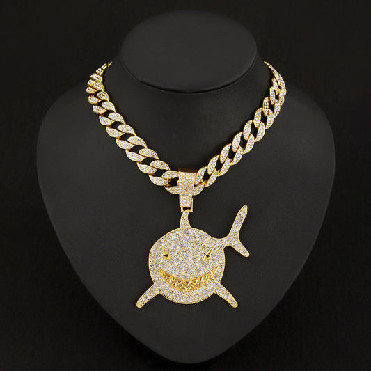 Men Gold Tone Stainless Steel Shark Pendant Necklace
